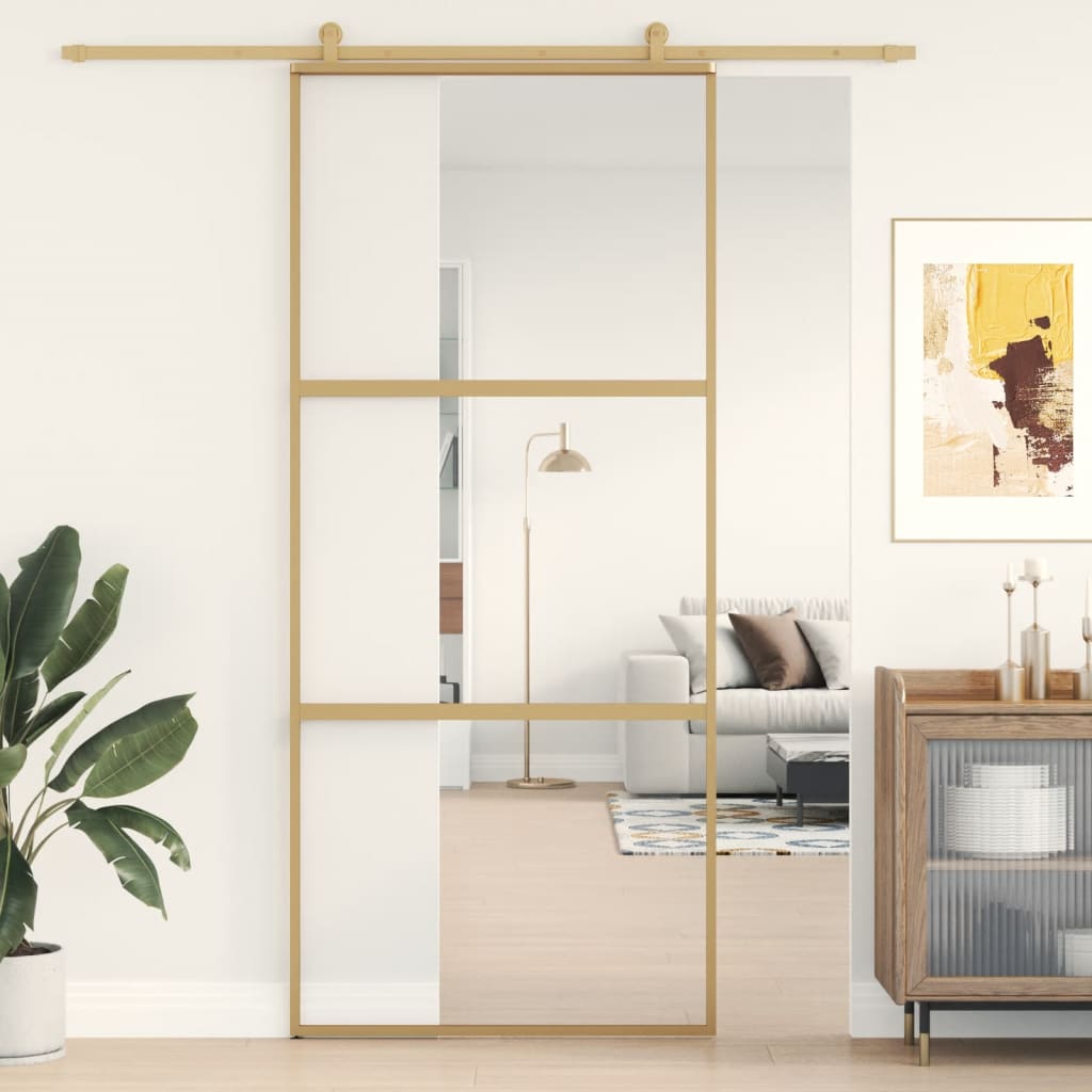 Sliding Door Gold 90x205 cm Clear ESG Glass and Aluminium - Sid & Sam