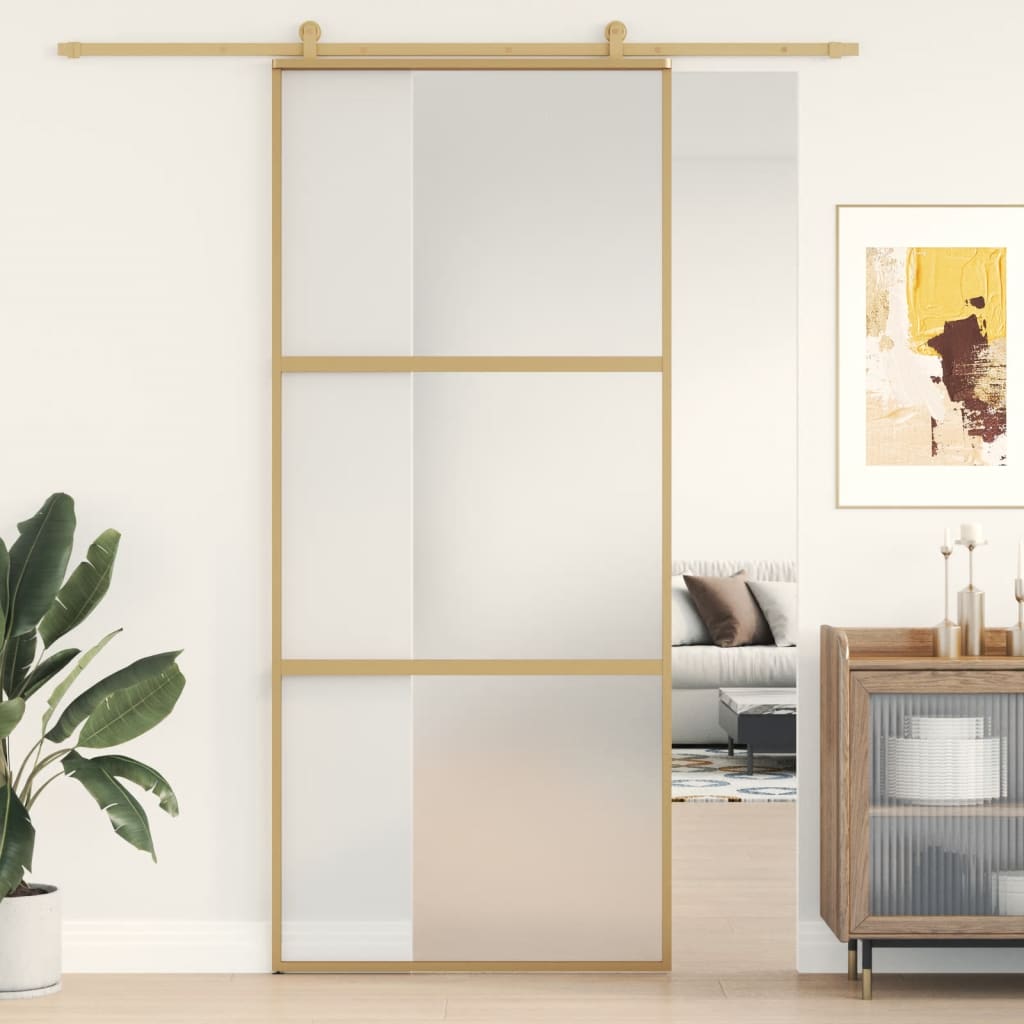 Sliding Door Gold 90x205 cm Frosted ESG Glass and Aluminium - Discount Dealers