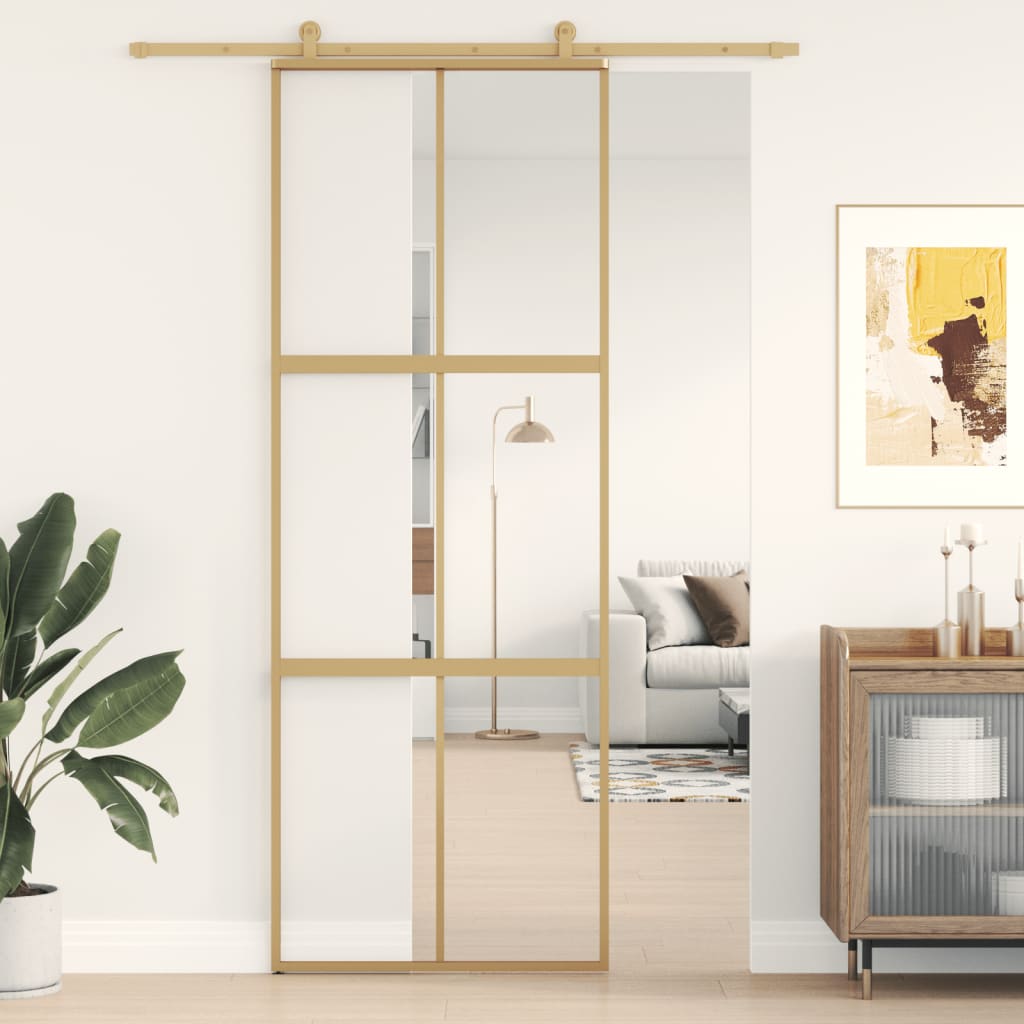 Sliding Door Gold 76x205 cm Clear ESG Glass and Aluminium - Sid & Sam