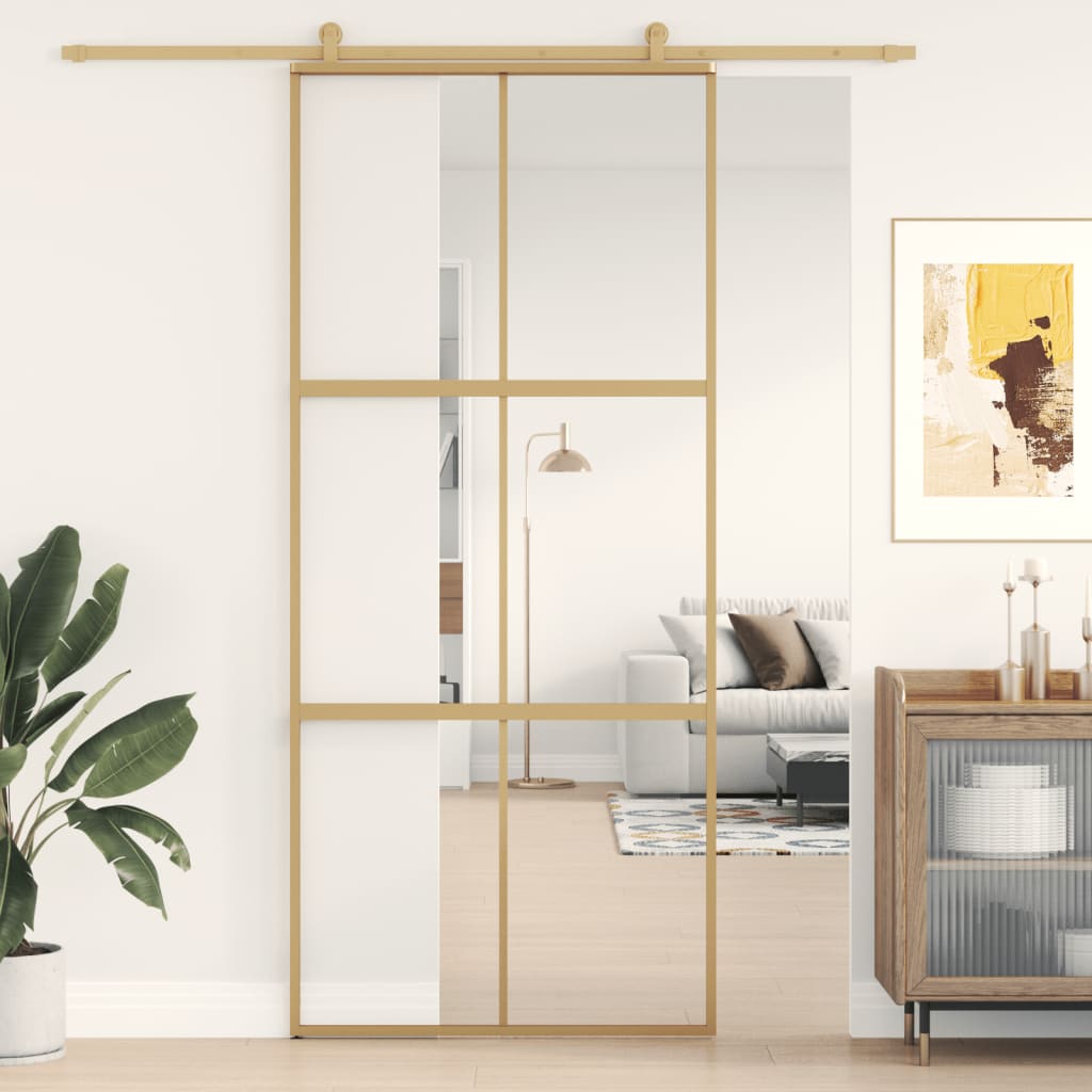 Sliding Door Gold 90x205 cm Clear ESG Glass and Aluminium - The Home Maker
