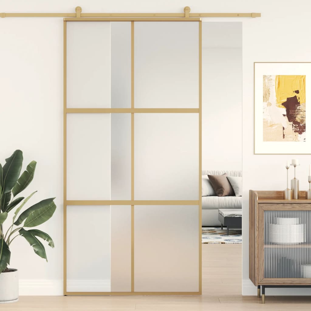 Sliding Door Gold 102.5x205 cm Frosted ESG Glass and Aluminium - Discount Dealers