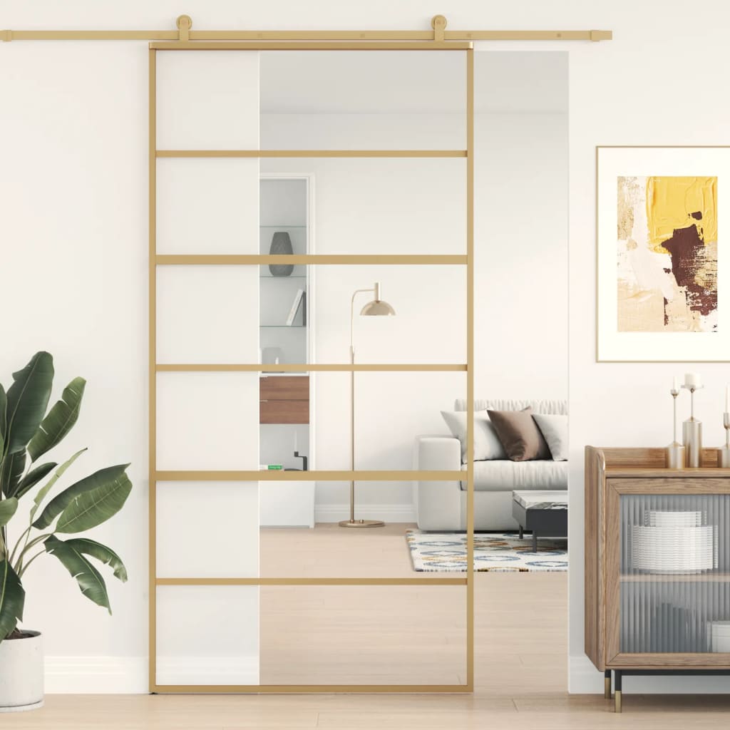 Sliding Door Gold 102.5x205 cm Clear ESG Glass and Aluminium - Tyrell & Tyrell