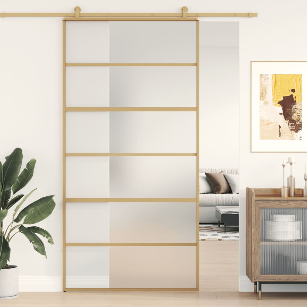 Sliding Door Gold 102.5x205 cm Frosted ESG Glass and Aluminium - Discount Dealers