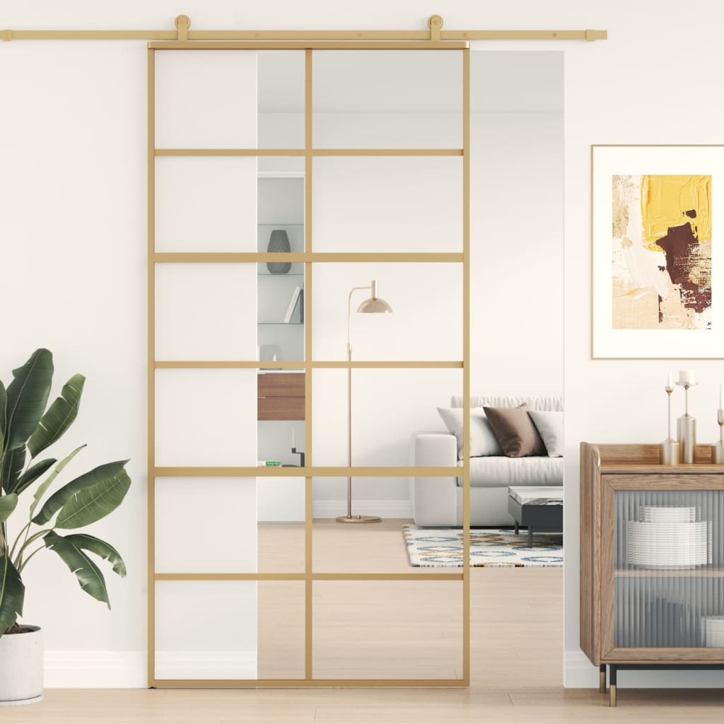 Sliding Door Gold 102.5x205 cm Clear ESG Glass and Aluminium - Sid & Sam