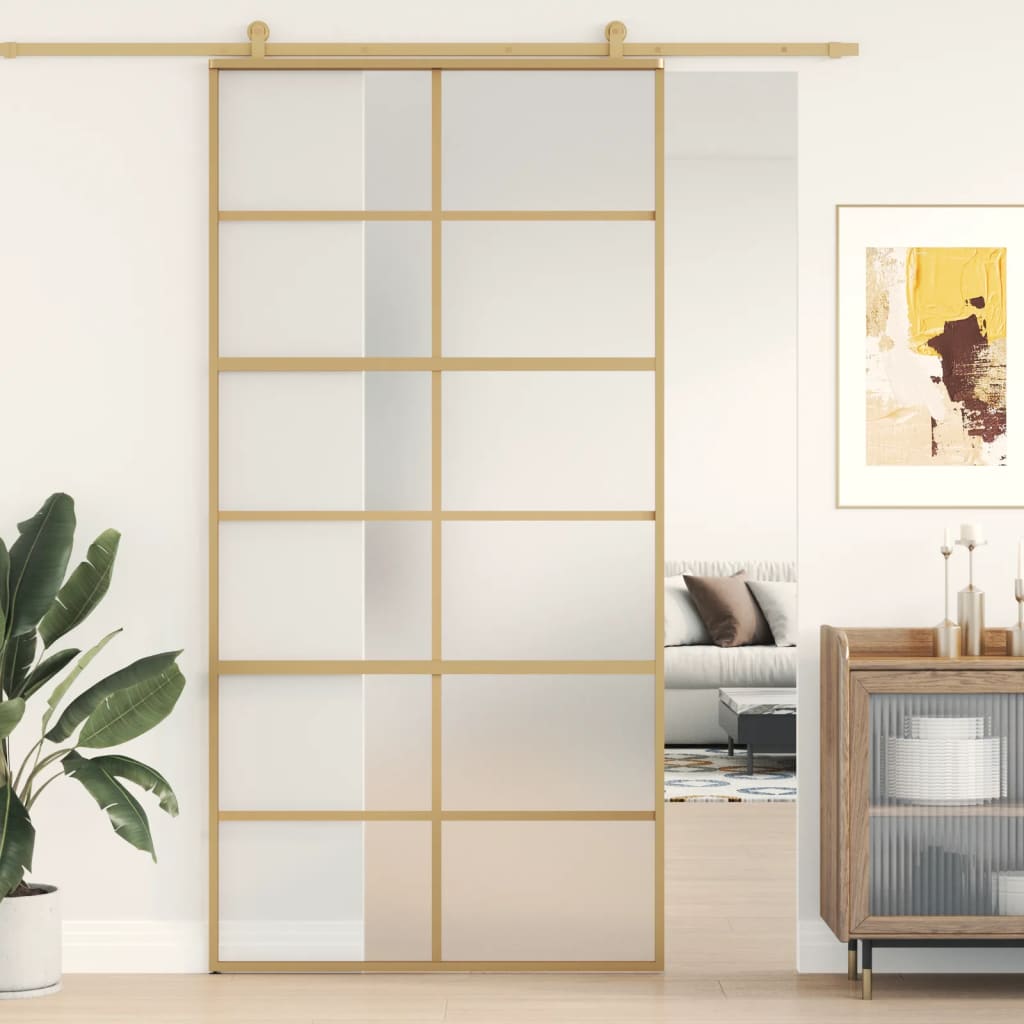 Sliding Door Gold 102.5x205 cm Frosted ESG Glass and Aluminium - Style and Chic