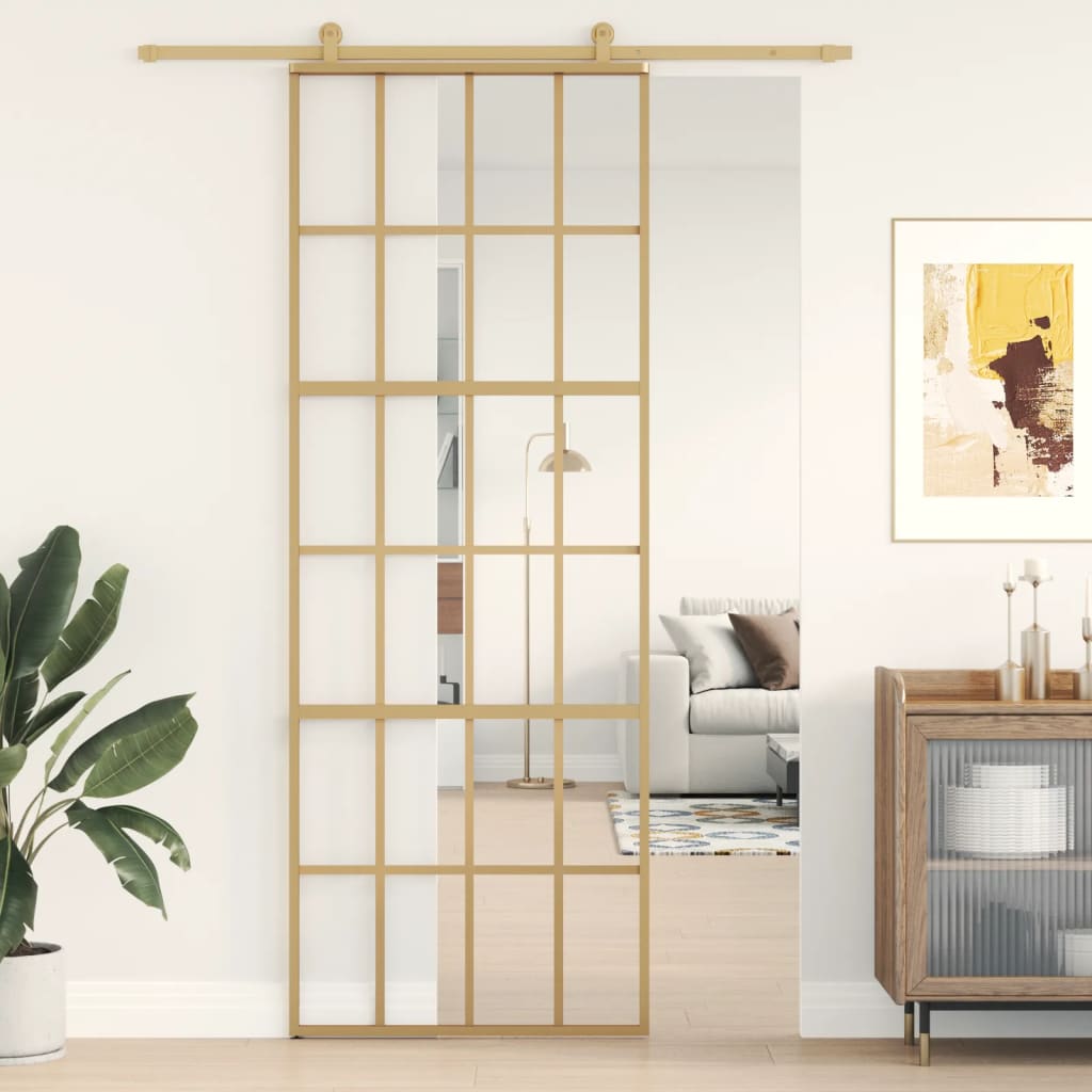 Sliding Door Gold 76x205 cm Clear ESG Glass and Aluminium - Millennium Furniture