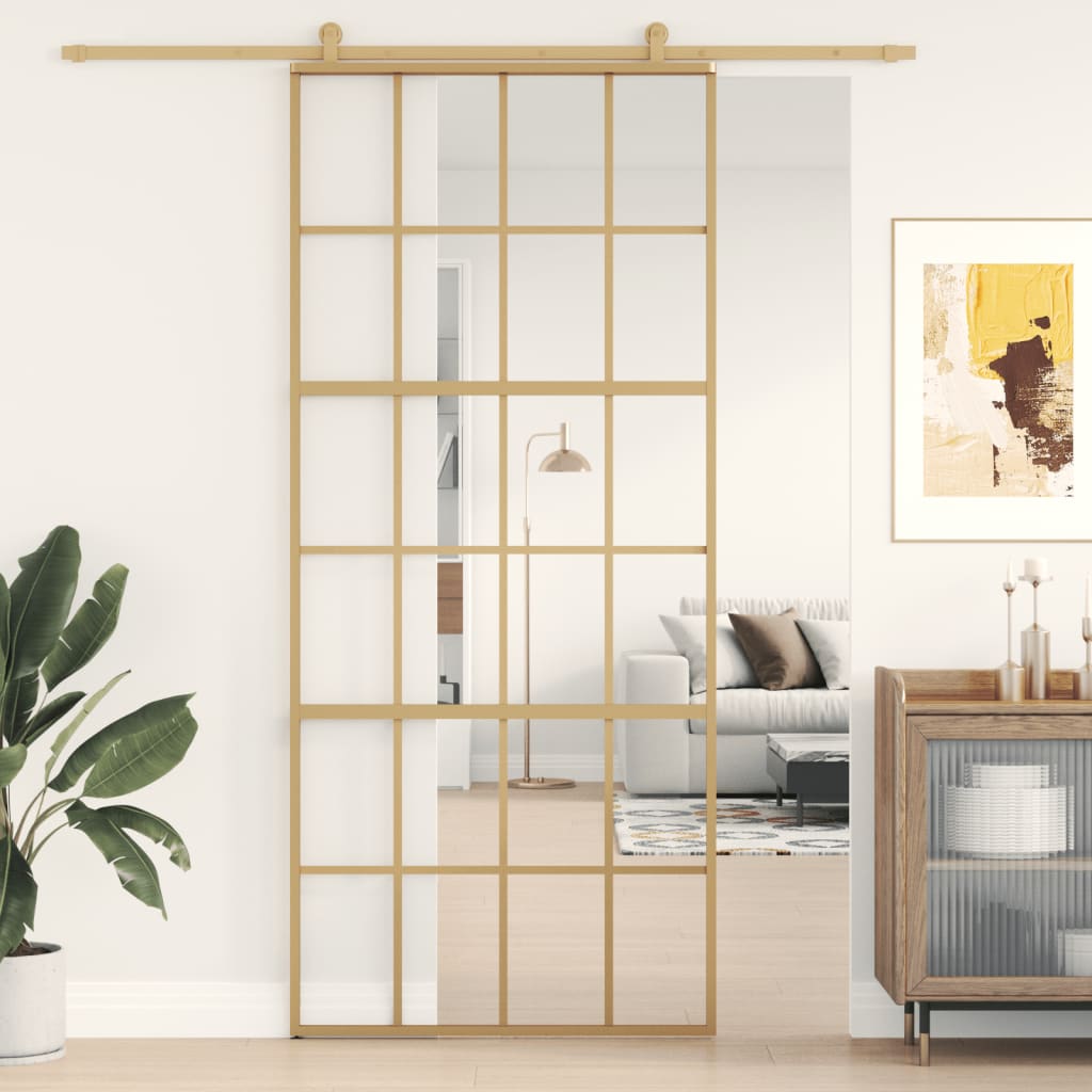 Sliding Door Gold 90x205 cm Clear ESG Glass and Aluminium - Casper Homes