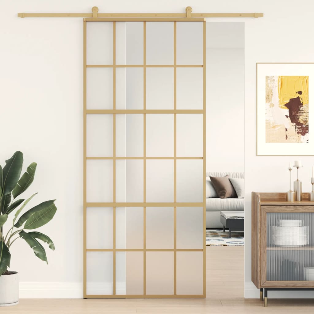 Sliding Door Gold 90x205 cm Frosted ESG Glass and Aluminium - Tyrell & Tyrell