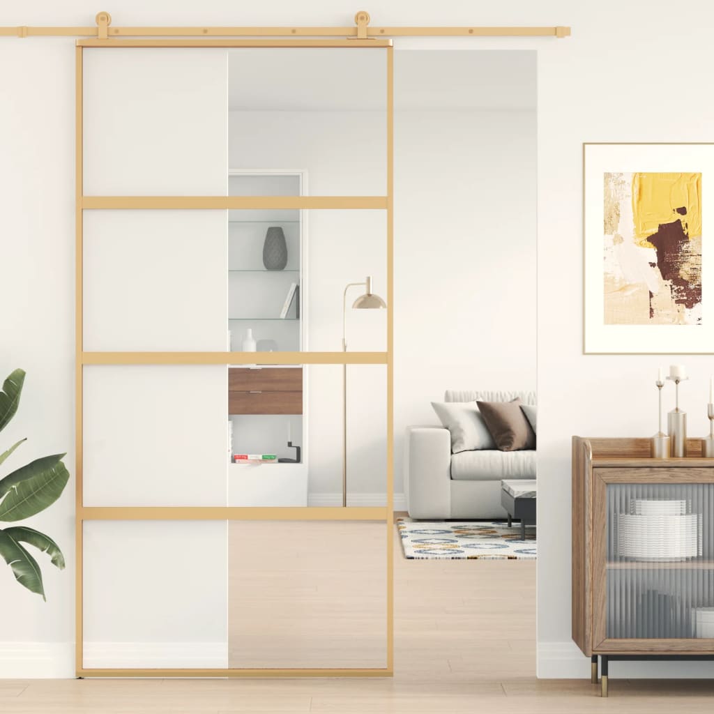 Sliding Door Gold 102.5x205 cm Clear ESG Glass and Aluminium - Sid & Sam