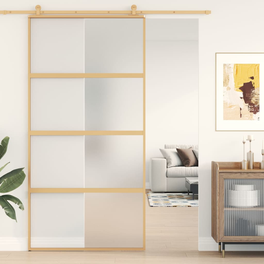 Sliding Door Gold 102.5x205 cm Frosted ESG Glass and Aluminium - Tyrell & Tyrell
