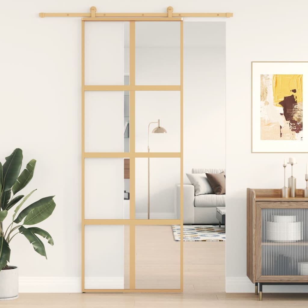 Sliding Door Gold 76x205 cm Clear ESG Glass and Aluminium - Discount Dealers
