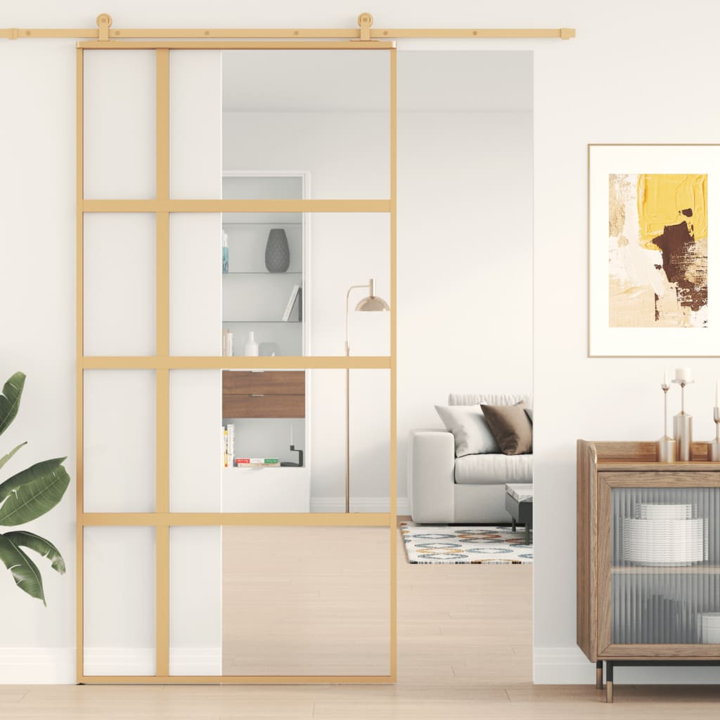 Sliding Door Gold 102.5x205 cm Clear ESG Glass and Aluminium - Casper Homes