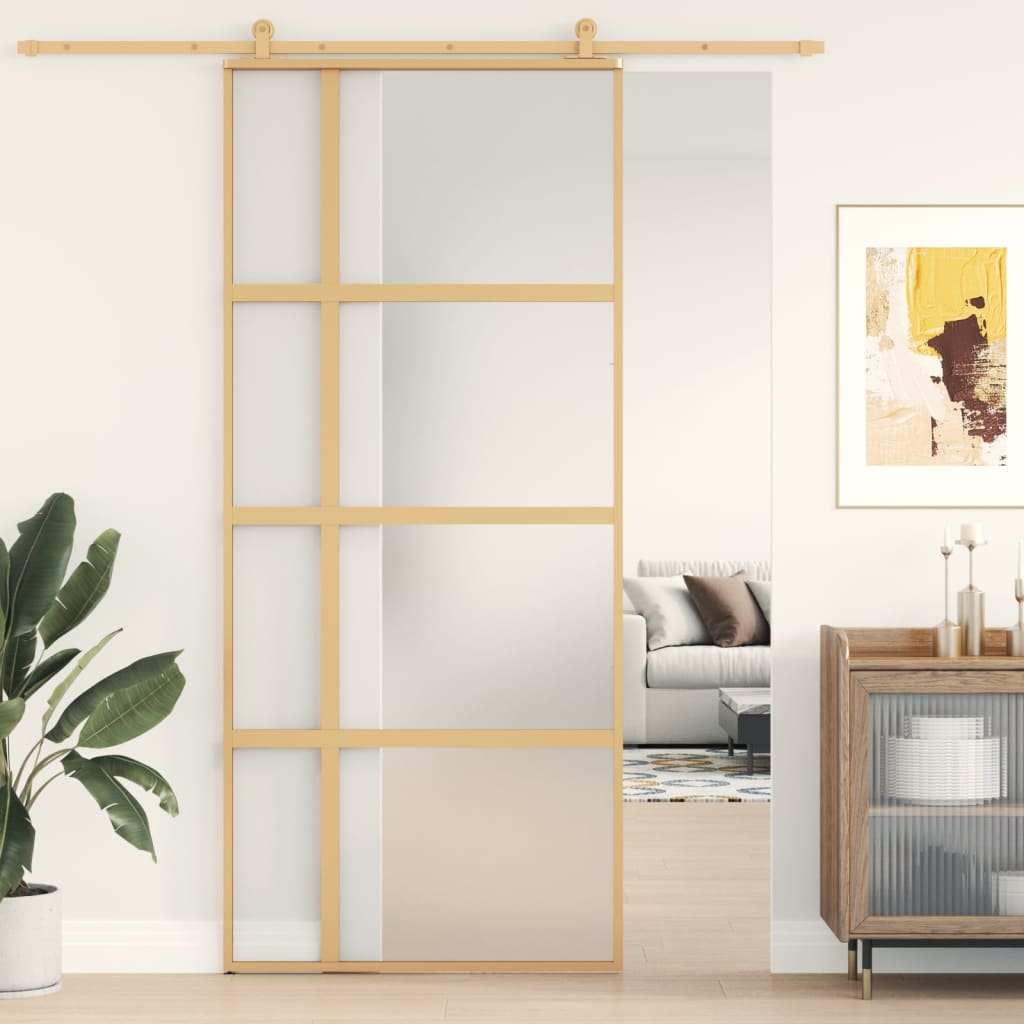 Sliding Door Gold 90x205 cm Frosted ESG Glass and Aluminium - Sid & Sam