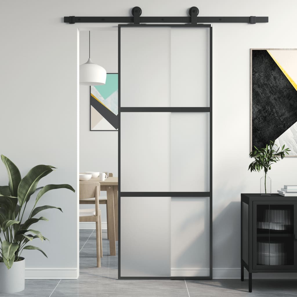 Sliding Door Black 76x205 cm Tempered Glass and Aluminium - Direct Imports