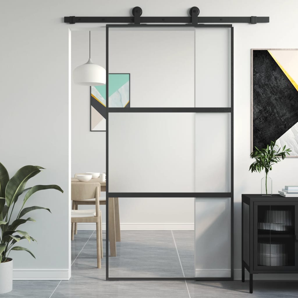 Sliding Door Black 102.5x205 cm Tempered Glass and Aluminium - All Things Good