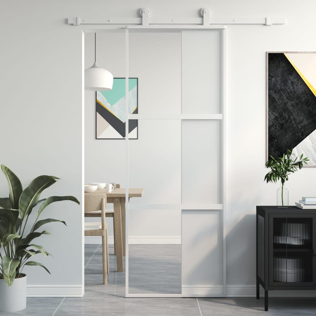 Sliding Door White 76x205 cm Tempered Glass and Aluminium - Merlin Deals