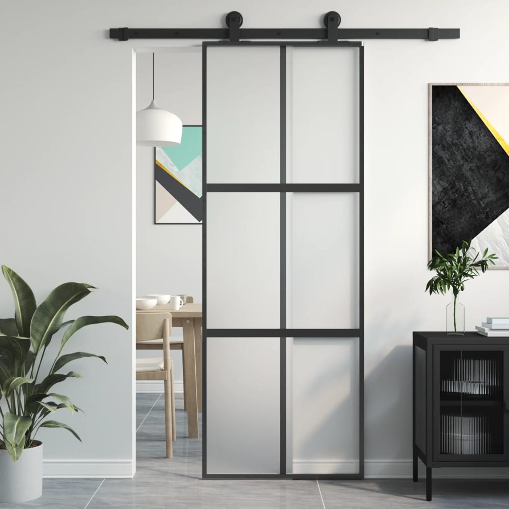 Sliding Door Black 76x205 cm Tempered Glass and Aluminium - Tyrell & Tyrell