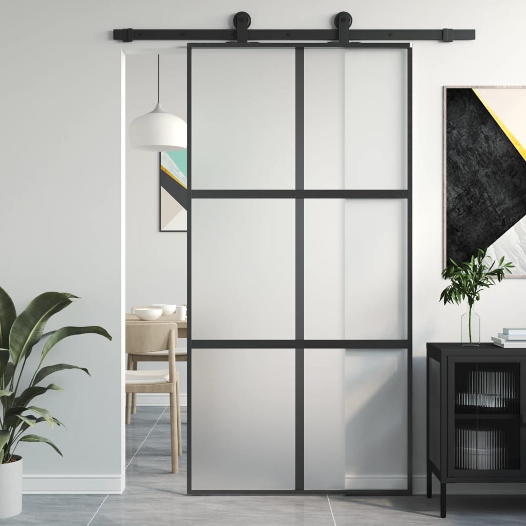 Sliding Door Black 102.5x205 cm Tempered Glass and Aluminium - Discount Dealers