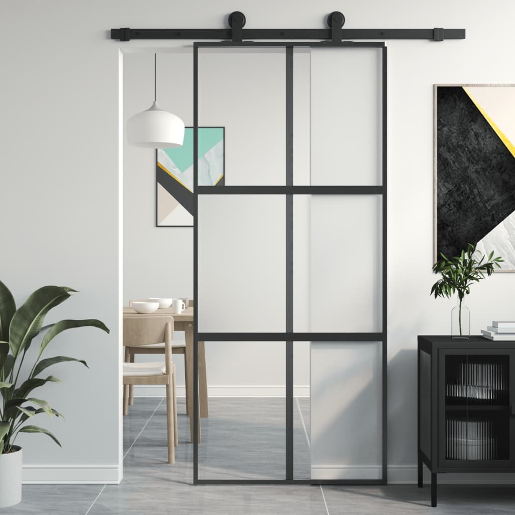 Sliding Door Black 90x205 cm Tempered Glass and Aluminium - Tyrell & Tyrell
