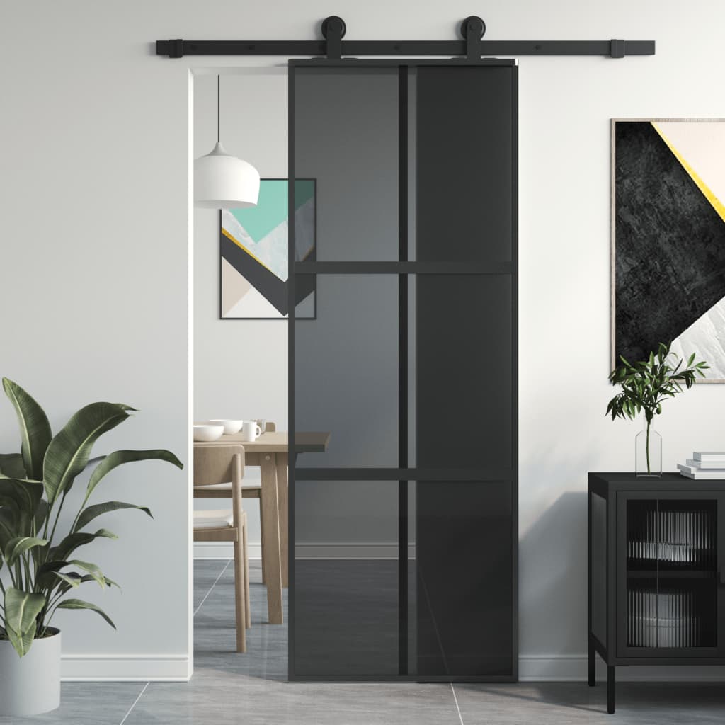 Sliding Door Black 76x205 cm Tempered Glass and Aluminium - Tyrell & Tyrell