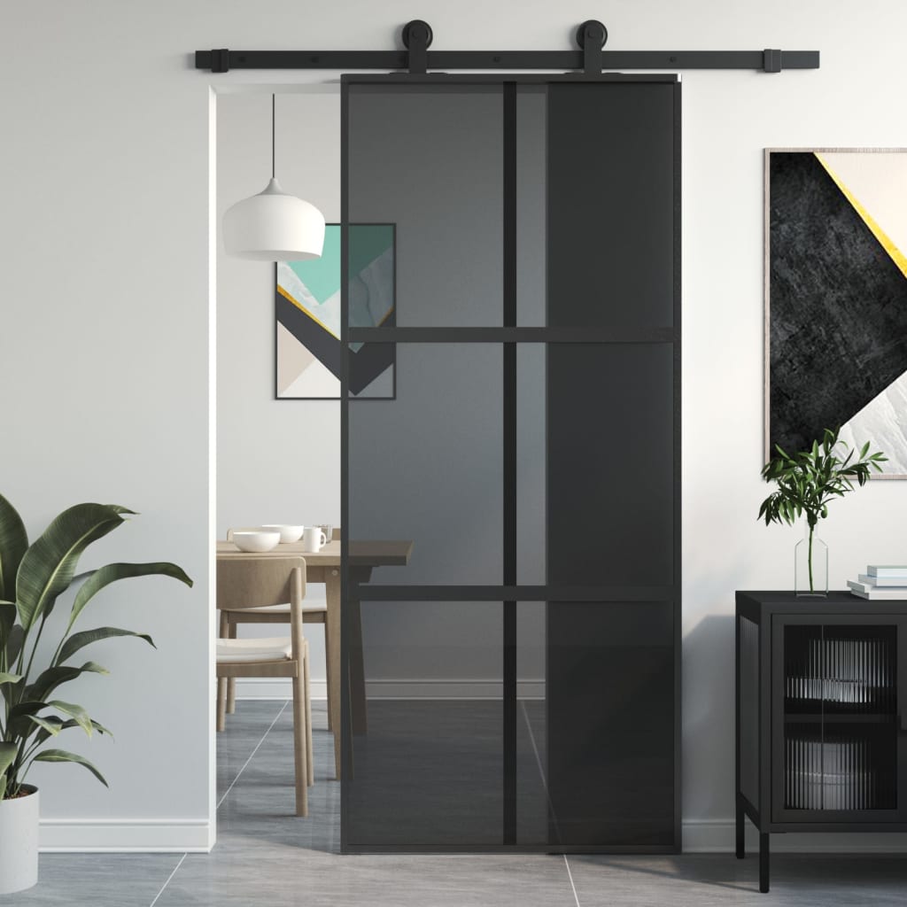 Sliding Door Black 90x205 cm Tempered Glass and Aluminium - Casper Homes