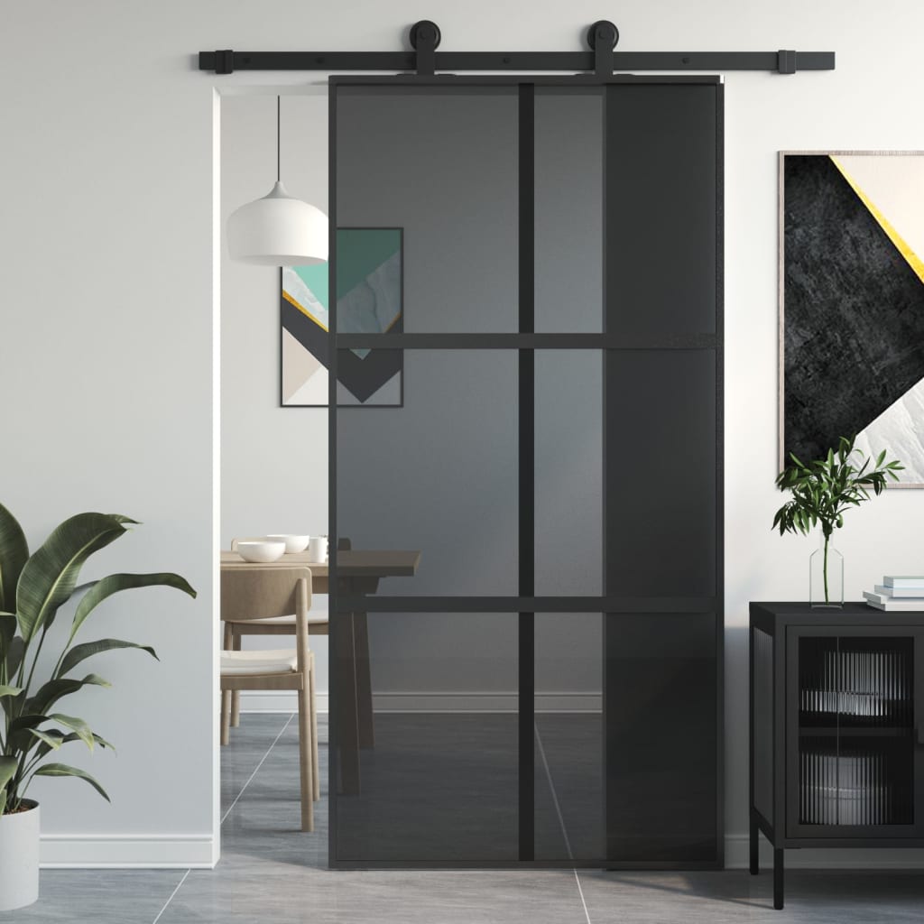 Sliding Door Black 102.5x205 cm Tempered Glass and Aluminium - Direct Imports