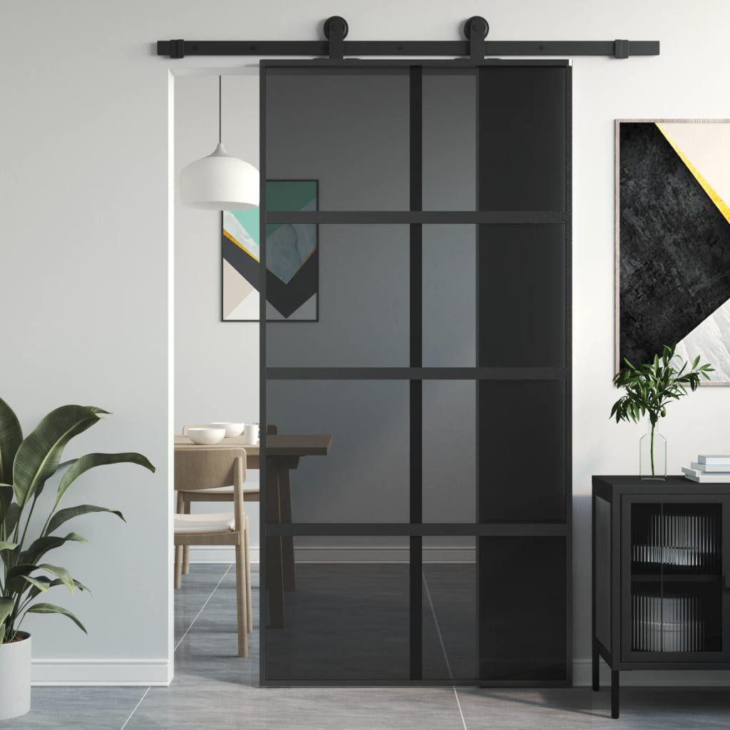 Sliding Door Black 102.5x205 cm Tempered Glass and Aluminium - Merlin Deals