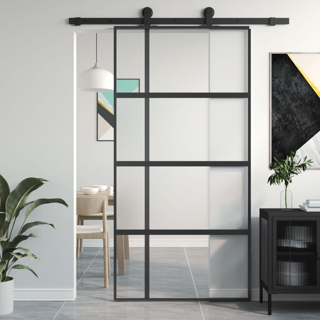 Sliding Door Black 102.5x205 cm Tempered Glass and Aluminium - Tyrell & Tyrell