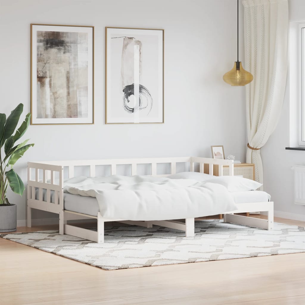 Daybed with Trundle White 80x200 cm Solid Wood Pine - Discount Dealers