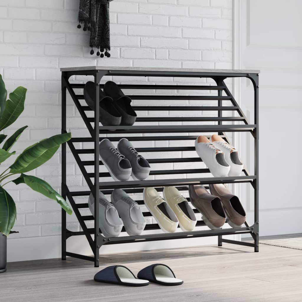 Shoe Rack Grey Sonoma 90x30x85 cm Engineered Wood - Brittle & Co