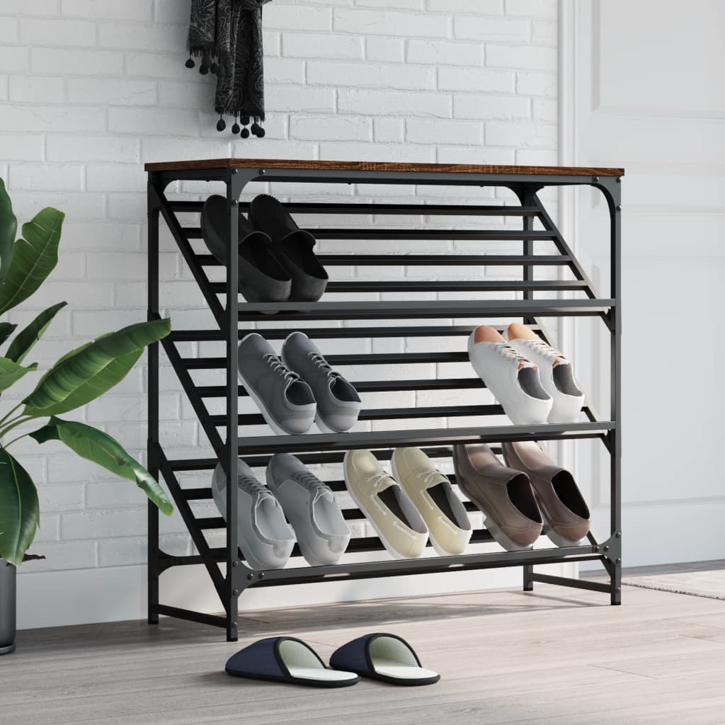 Shoe Rack Brown Oak 90x30x85 cm Engineered Wood - Merlin Deals