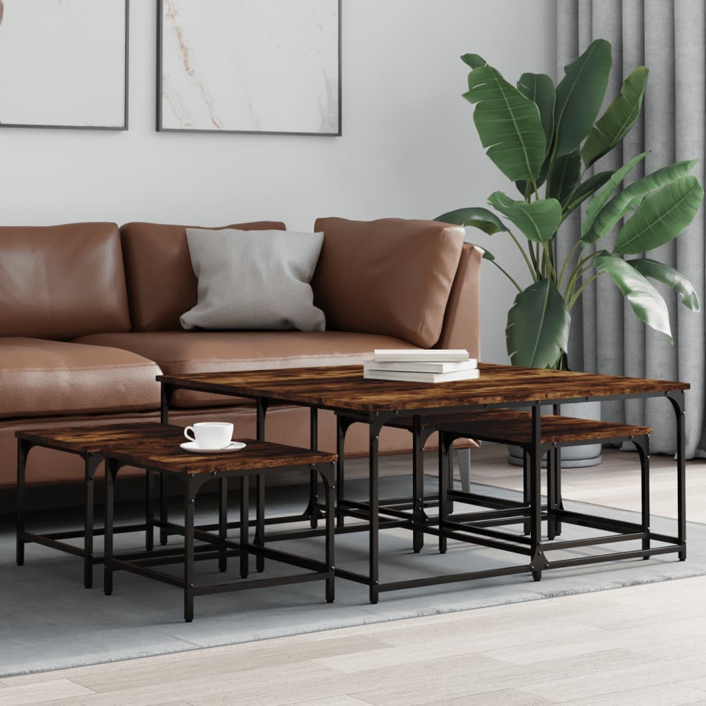 Nesting Coffee Tables 5 pcs Smoked Oak Engineered Wood - Merkel Designers