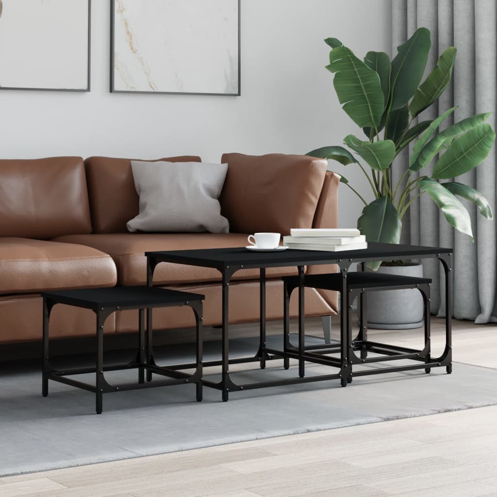 Nesting Coffee Tables 3 pcs Black Engineered Wood - The Home Maker