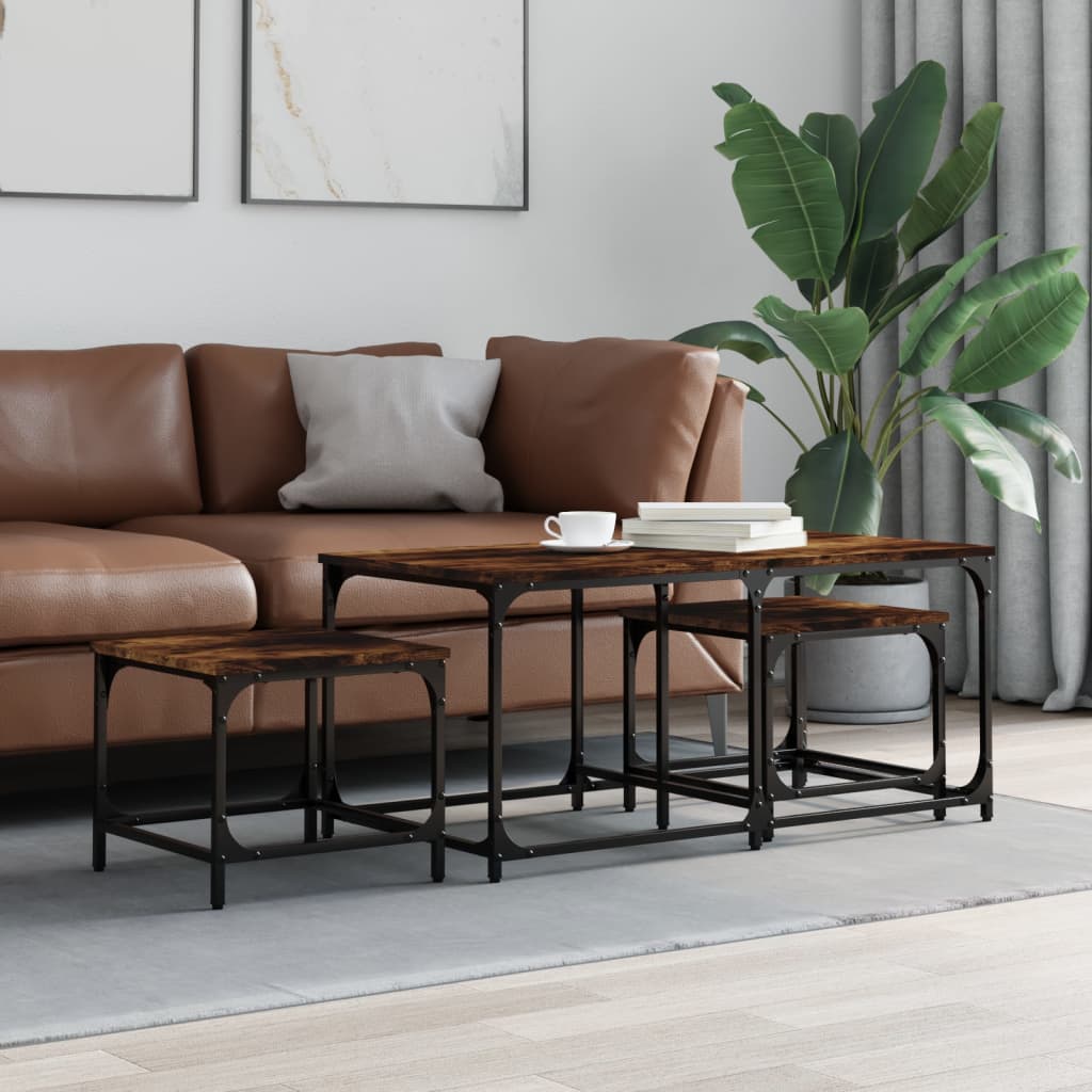 Nesting Coffee Tables 3 Pieces Smoked Oak Engineered Wood - Millennium Furniture