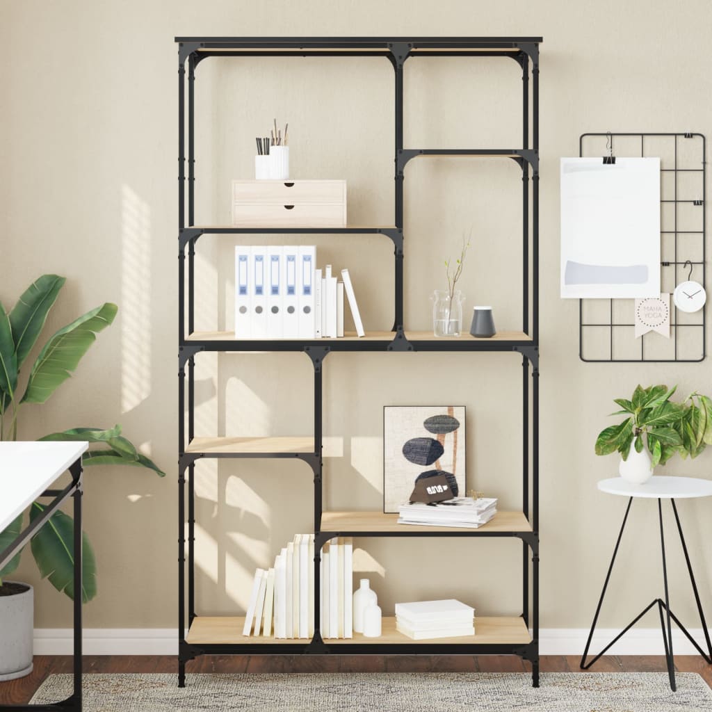 Bookshelf Sonoma Oak 99x35.5x176 cm Engineered Wood and Steel - Millennium Furniture
