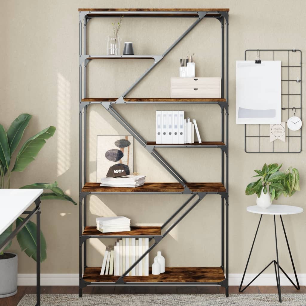 Bookshelf Smoked Oak 91x36x176 cm Engineered Wood and Steel - Direct Imports
