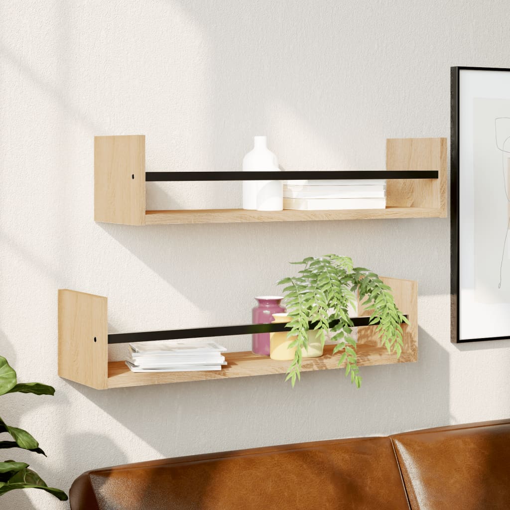 Wall Shelves with Bars 2 pcs Sonoma Oak 60x16x14 cm - Direct Imports