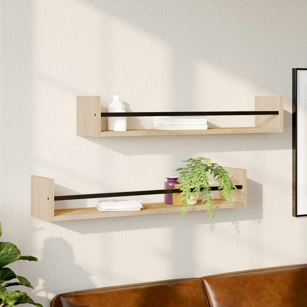 Wall Shelves with Bars 2 pcs Sonoma Oak 80x16x14 cm - Direct Imports