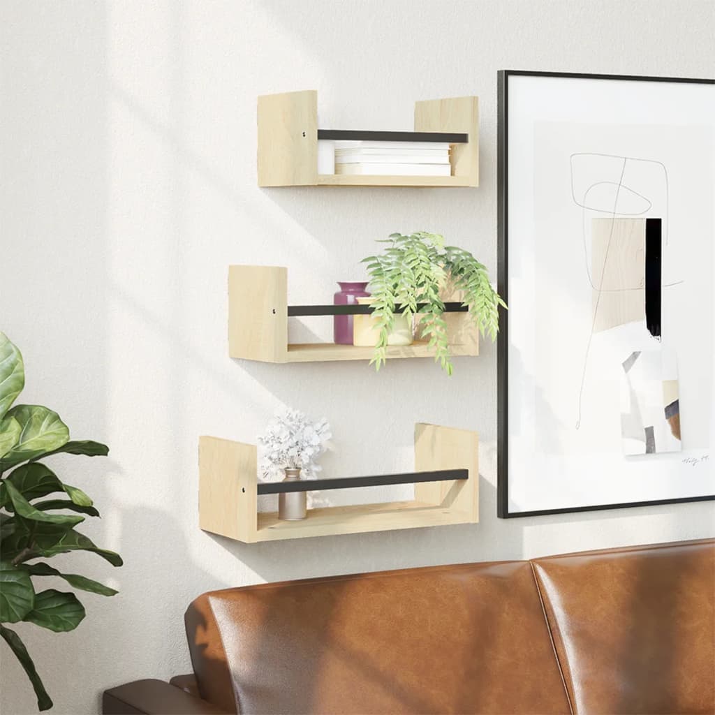 3 Piece Wall Shelf Set with Bars Sonoma Oak Engineered wood - Merlin Deals