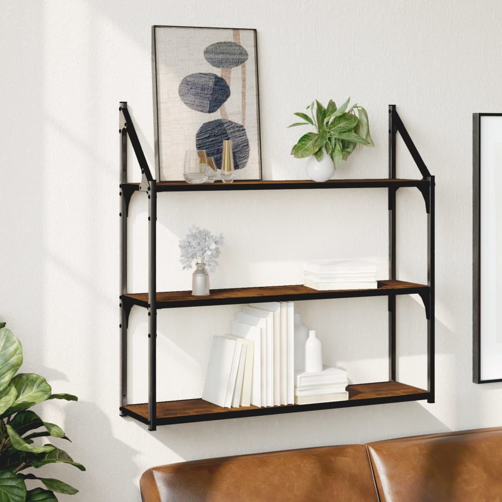 3-Tier Wall Shelf Smoked Oak 80x21x78.5 cm Engineered Wood - All Things Good