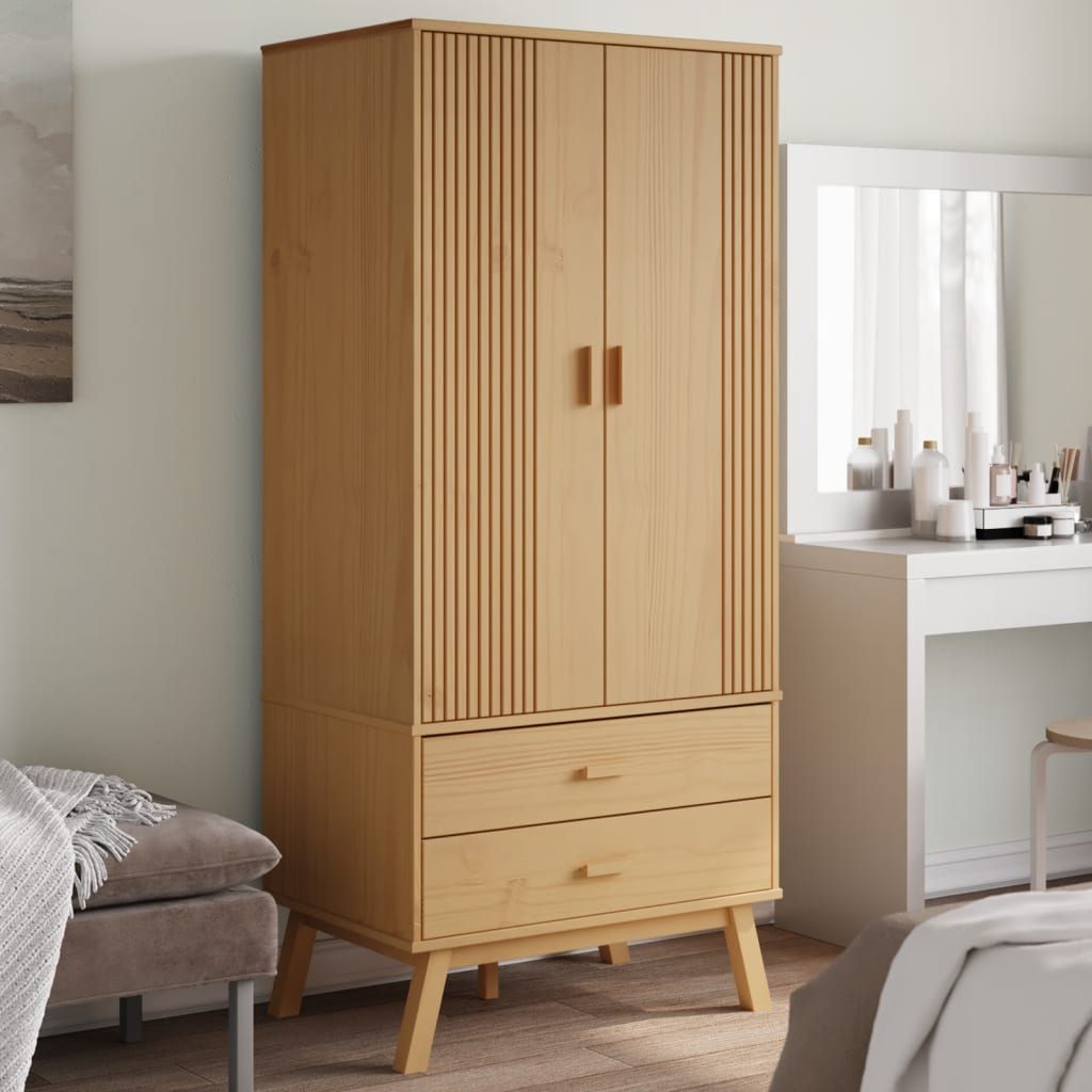 OKHAM 2 Door Wardrobe with 2 Drawers Brown - 76.5cm - The Home Maker
