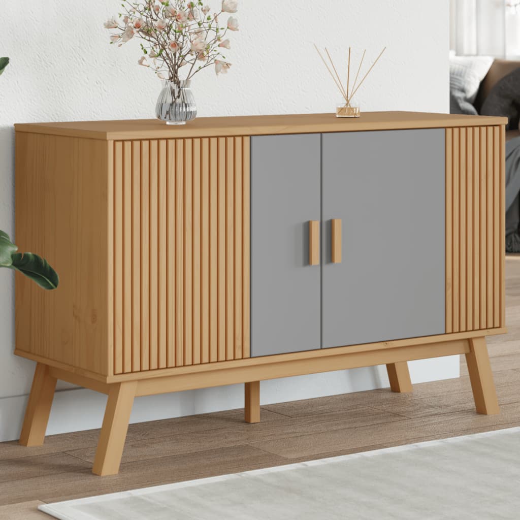 Sideboard OLDEN Grey and Brown 114x43x73.5 cm Solid Wood Pine - The Home Maker