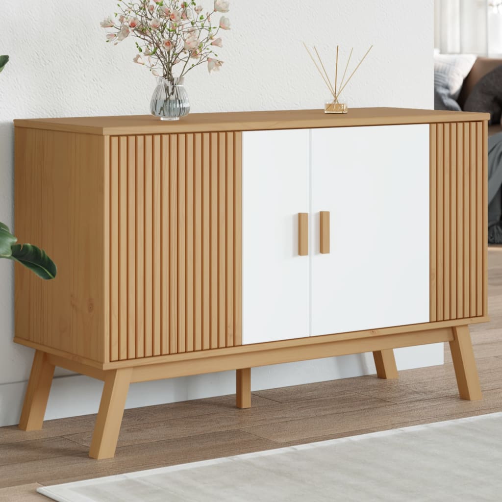 Sideboard OLDEN White and Brown 114x43x73.5 cm Solid Wood Pine - Decor Base
