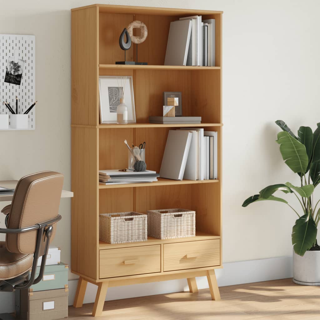 Bookcase 4-Tier OLDEN Brown Solid Wood Pine - The Home Maker