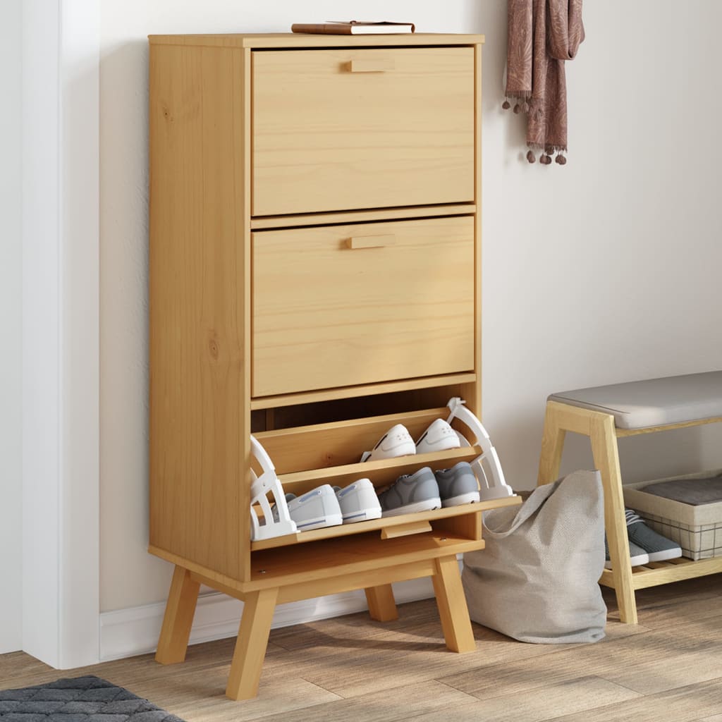 Shoe Cabinet OLDEN Brown 55x35x120cm Solid Wood Pine - Merkel Designers