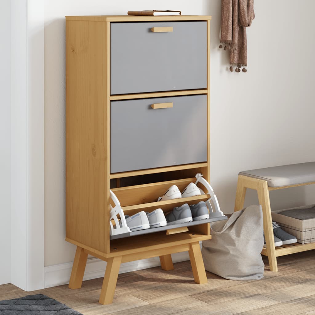 Shoe Cabinet OLDEN Grey and Brown 55x35x120cm Solid Wood Pine - The Home Maker