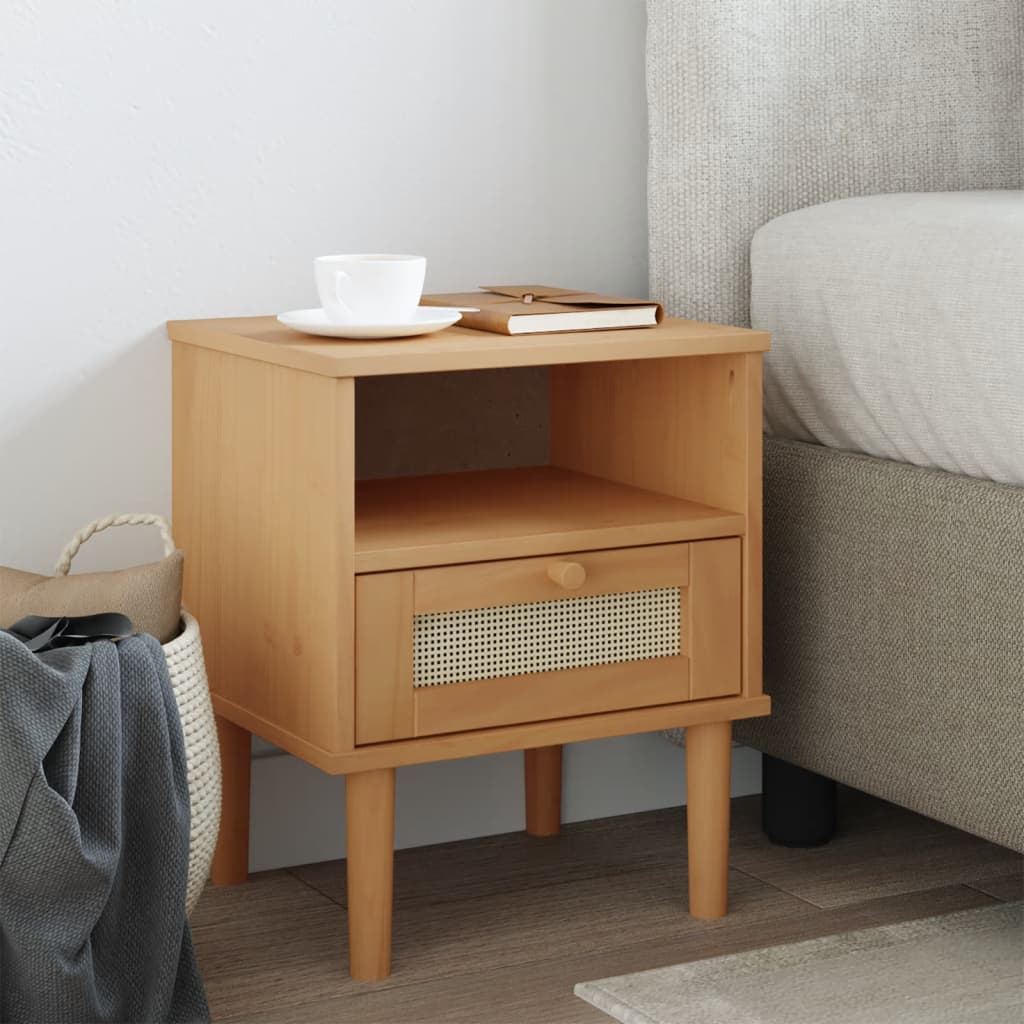 Bedside Table - RIVERSIDE Nightstand Brown 40cm - Merlin Deals