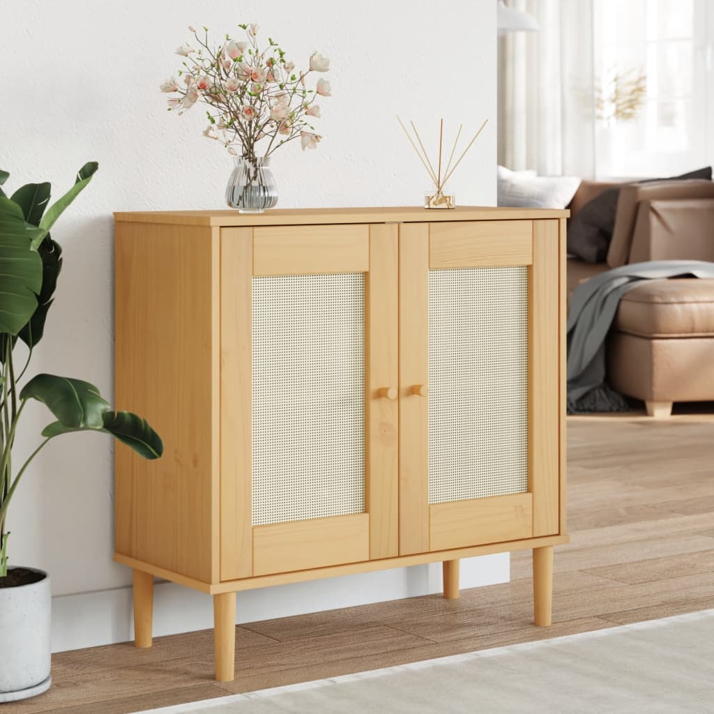 Sideboard SENJA Rattan Look Brown 80x35x80 cm Solid Wood Pine - Sid & Sam