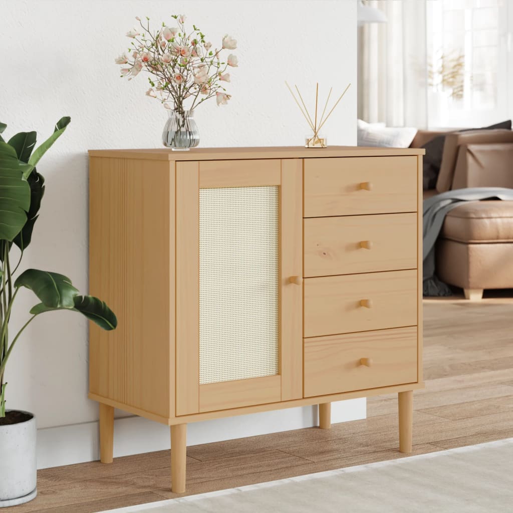 Sideboard SENJA Rattan Look Brown 80x40x80 cm Solid Wood Pine - Casper Homes