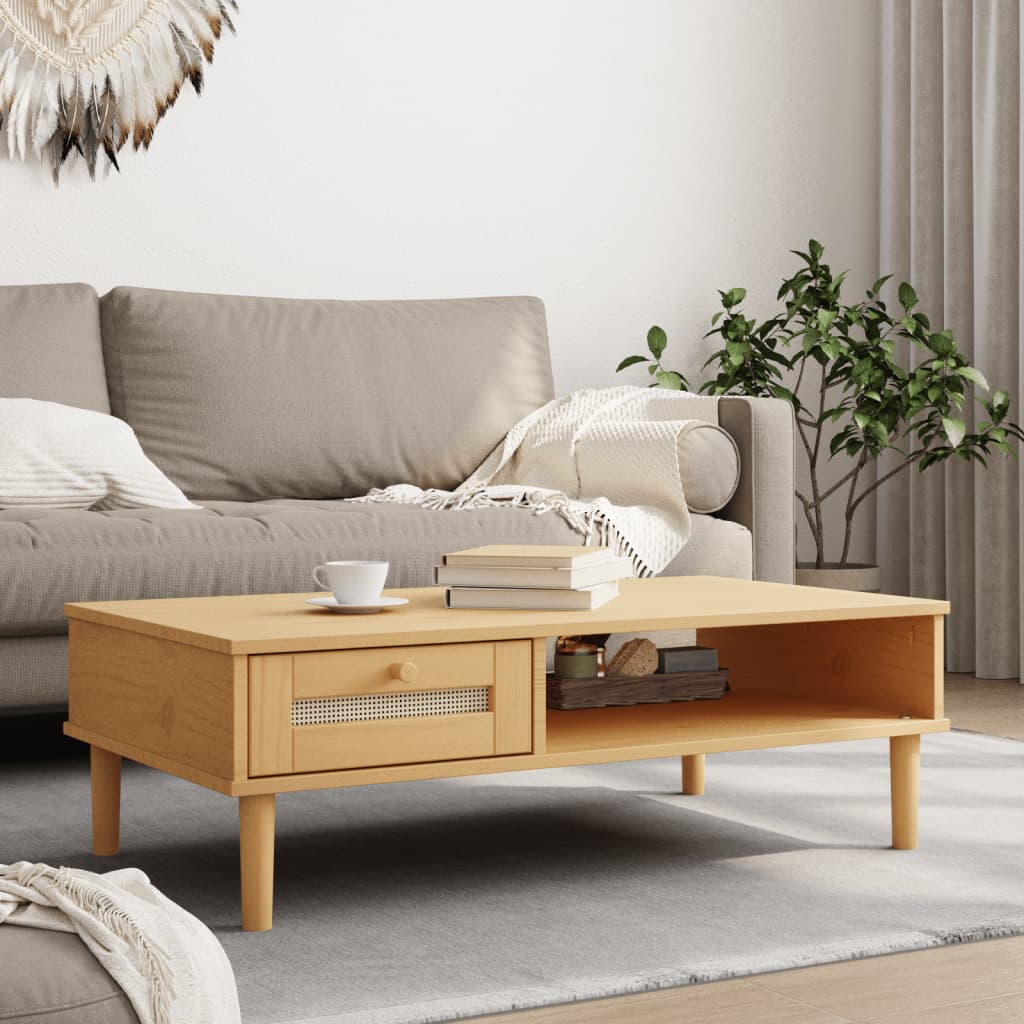 Coffee Table SENJA Rattan Look Brown 100x55x33 cm Solid Wood - Sid & Sam